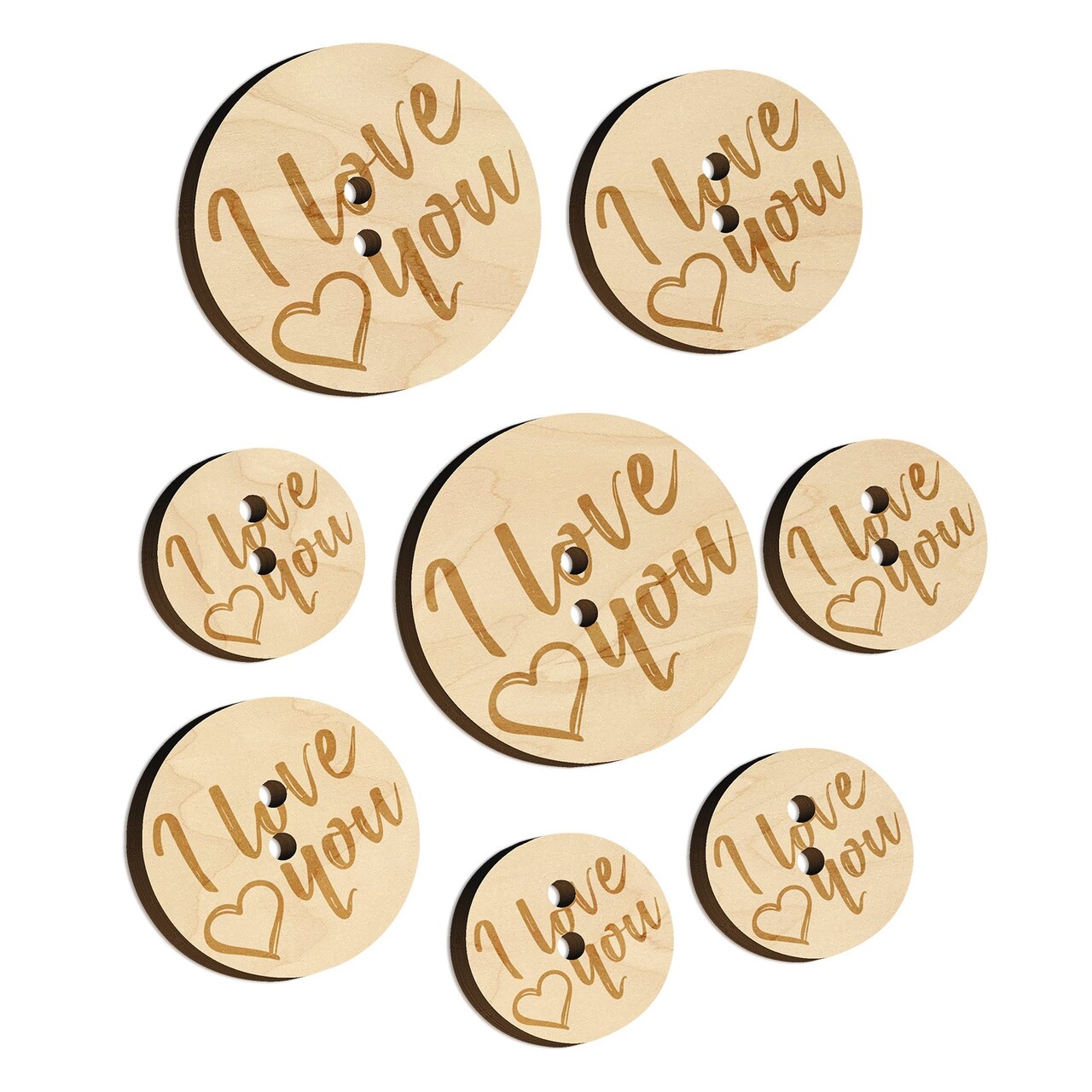 I Love You in English Heart Wood Buttons for Sewing Knitting Crochet DIY Craft